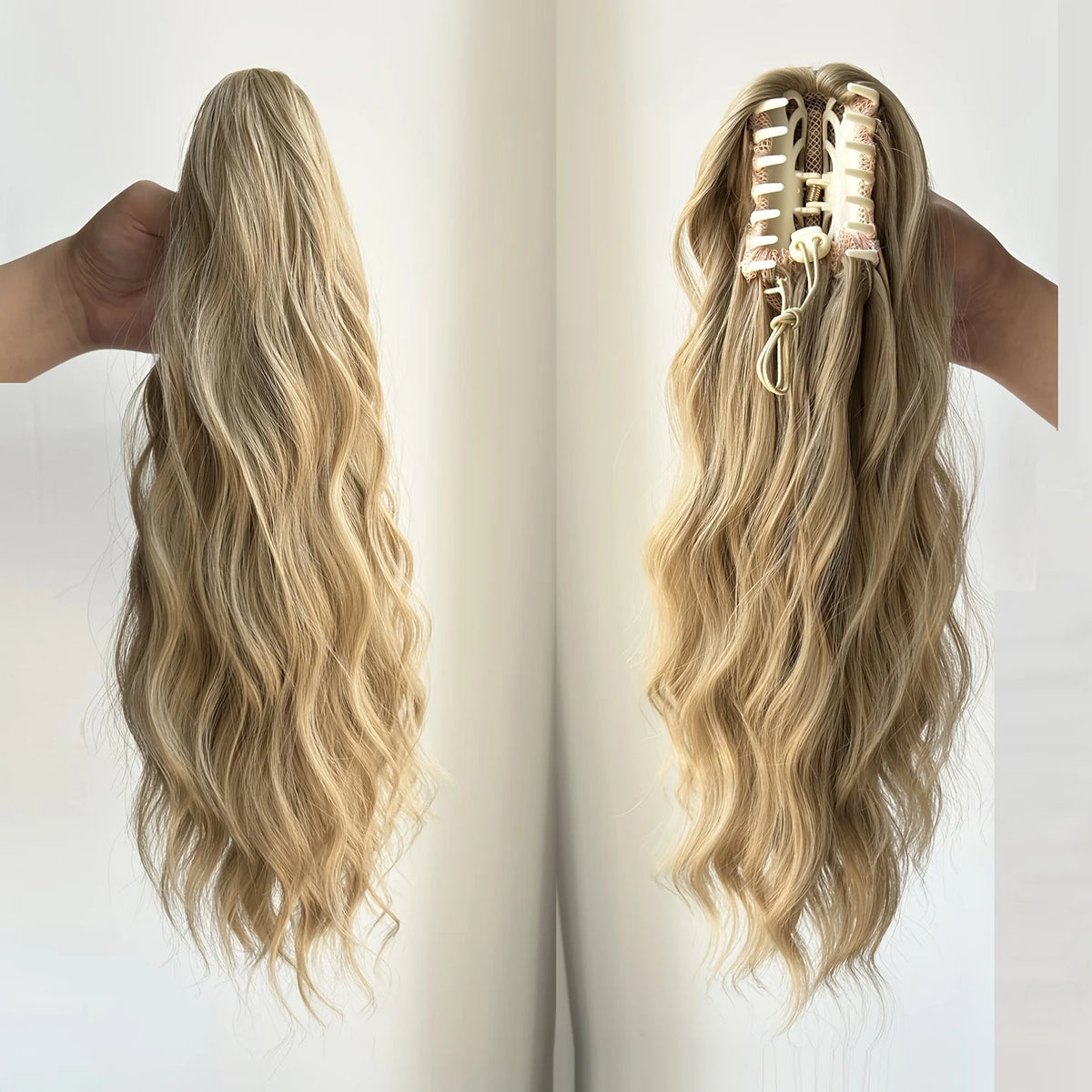 Synthetic Claw Clip Ponytail 18Inch Long Wavy Black Brown Heat Resistant Type Layered Horse Tail  Hair Extension