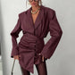 Retro PU Leather 2 Piece Set Woman V-Neck Single Button Full Sleeve Jackets+Irregular Skirts Office Style Elegant Suits