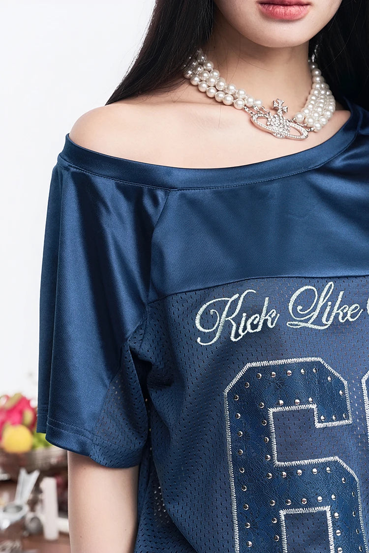 Women's Number Print T-Shirt, Vintage Football Jersey Style Top, Loose Fit Short Sleeve Casual Tee for Summer