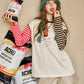Women's Ringer Long Sleeve Tee with Cartoon Graphic Print, Contrast Striped Sleeve Top for Everyday Casual