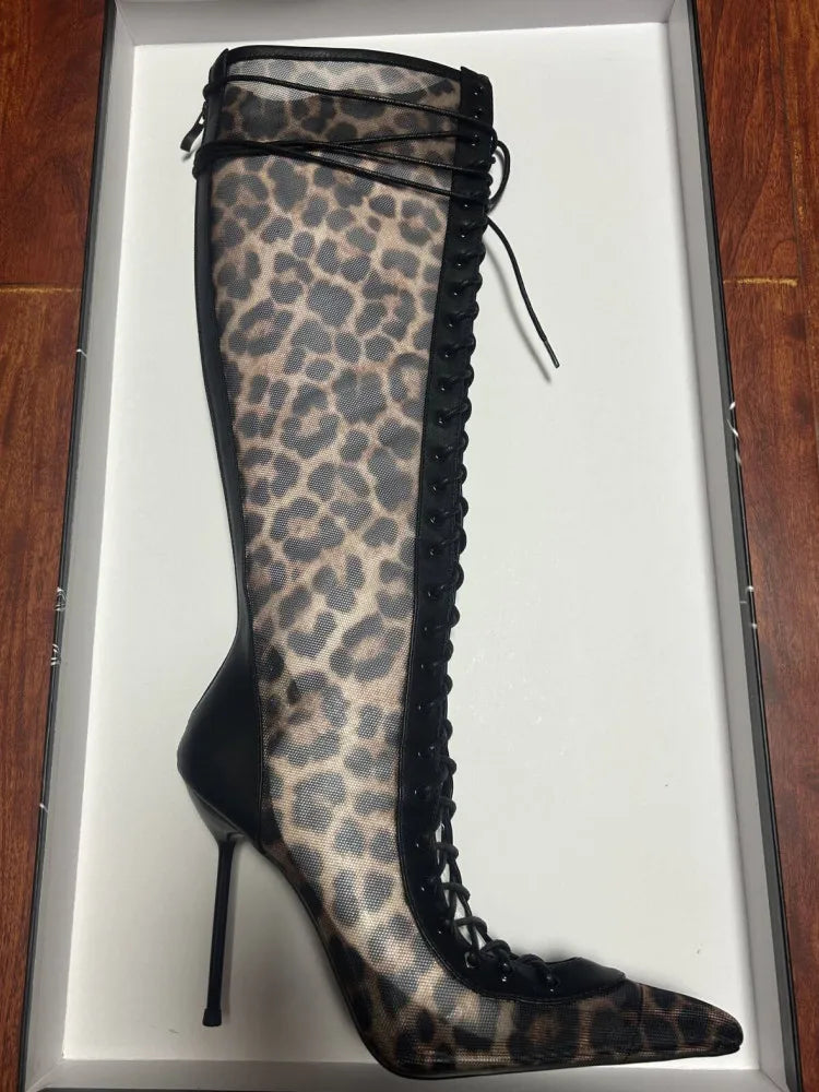 2026Spring/Summer New Lace Up Short Cool Boots Side Zipper Banquet Slimming High Heels Sexy Knee Length Women's Boots