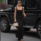 Square Neck Low Cut Sleeveless Long Dresses Business Casual Summer Black Dress Woman Elegant Clothing