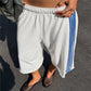 Women Side Striped Wide Leg Capri Pants Elastic Waist Raw Hem Loose Baggy Cropped Sweatpants Casual Jogger Trousers