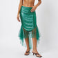 Women Shiny Mermaid Scale Skirt High Waist Bodycon Midi Skirt Asymmetric Tulle Ruffle Hem Mermaid Costume