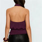 Elegant Plum Purple Halter Top Women Open Back Sleeveless Blouse Tie Waist Flowy Top For Office Commute And Casual Wear