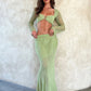 Women's Crochet Knit 2 Piece Skirt Set Hollow Out Crop Top Long Sleeve Backless Tie Up Club Bodycon Dress Outfits