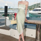 Bow Decoration Maxi Dress Women Low-Neck Patchwork Lace Satin Skinny Elegant Vacation Chic Dinner Party Vestidos