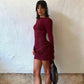 3d Floral Appliques Draped Short Dresses for Women 2024 Fashion Pink Long Sleeve Mini Dress Y2k Resort Wear