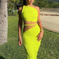Summer Trend 2 Piece Set Women Irregular Skew Collar Bandage Backless Tops+Ruched Skirts Beach Vacation Elegant Suit