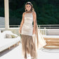 Sleeveless Pleated Maxi Dress with Scarf Satin Chiffon Patchwork Elegant Wedding Guest Dresses 2026