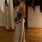 Polka Dot Backless Sexy Maxi Dress Women Gown Elegant Patchwork Lace Halter Deep V Neck Sleeveless Bodycon Club Dress