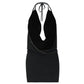 Embellished Deep V Neck Backless Mini Dress Sexy Outfits Women Club Wear Black Dresses