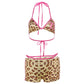 Beach Vacation 3 Piece Set Women Leopard Print Halter Bra Tops+Panties+Shorts Summer Midnight Party Matching Clubwear