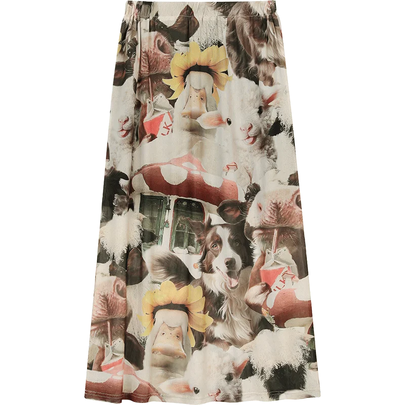 2025 Summer New Arrivals Casual Original Design Fully Printed A-Line Long Skirt
