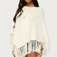 Women Knit Poncho with Tassels Loose Solid Color Boat Neck Cover up Tops Casual Winter Fall Shrug Sweaters