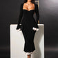 Elegant Long Sleeve Sexy Maxi Dress For Women Gown Fashion Patchwork Square Collar Bodycon Evening Fishtail Dress