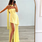 Women Strapless Long Dress with Neck Scarf Off Shoulder Sleeveless Backless High Split Mesh Flowy Tube Top Party Dresses