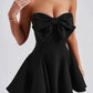 Bow Strapless Backless Sexy Mini Dress For Women Robe Fashion Solid Off-shoulder Sleeveless A-line Club Dress Vestido