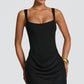 Backless Ruched Sexy Mini Dress Women Elegant Tapered Straps Square Collar Sleeveless High Waist Club Party Dress