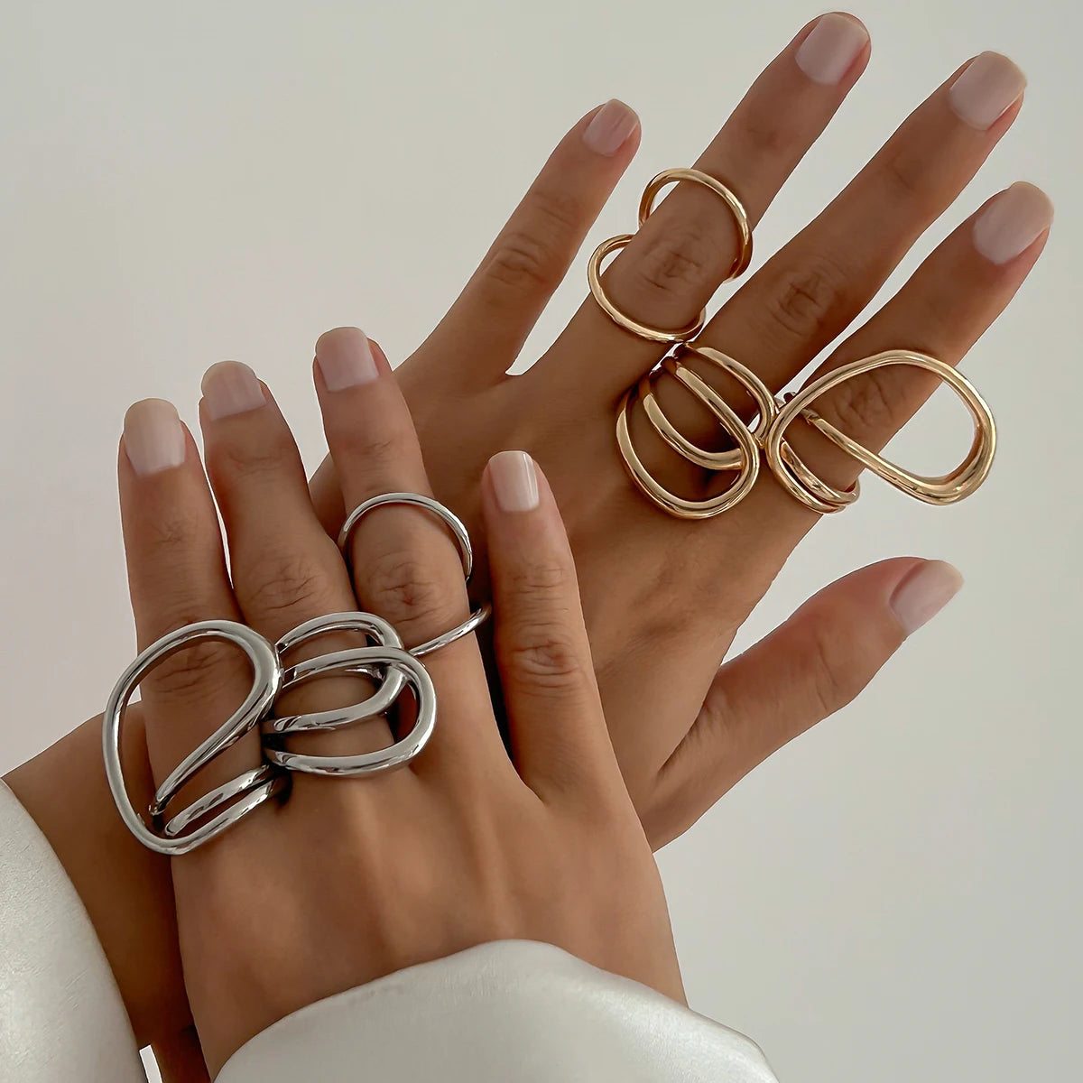 5 Styles Creative Unique Irregular Twisted Wave Rings Women Vintage Geometric Adjustable Finger Ring New Year Jewelry