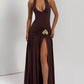 Elegant Backless Sexy Maxi Dress Set Women Halter Bodysuit And Maxi Skirt Matching Set Female Ruched Split Dress Sets