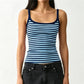 Women Striped Ribbed Tank Top U Neck Sleeveless Slim Fit Cami Top Y2K Retro Stripe Print Summer Casual Camisole