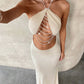 Elegant Bead Halter Dress Women Sexy Chic Backless Hollow Ruched Sleeveless Fashion Simple Evening Party Club Bodycon