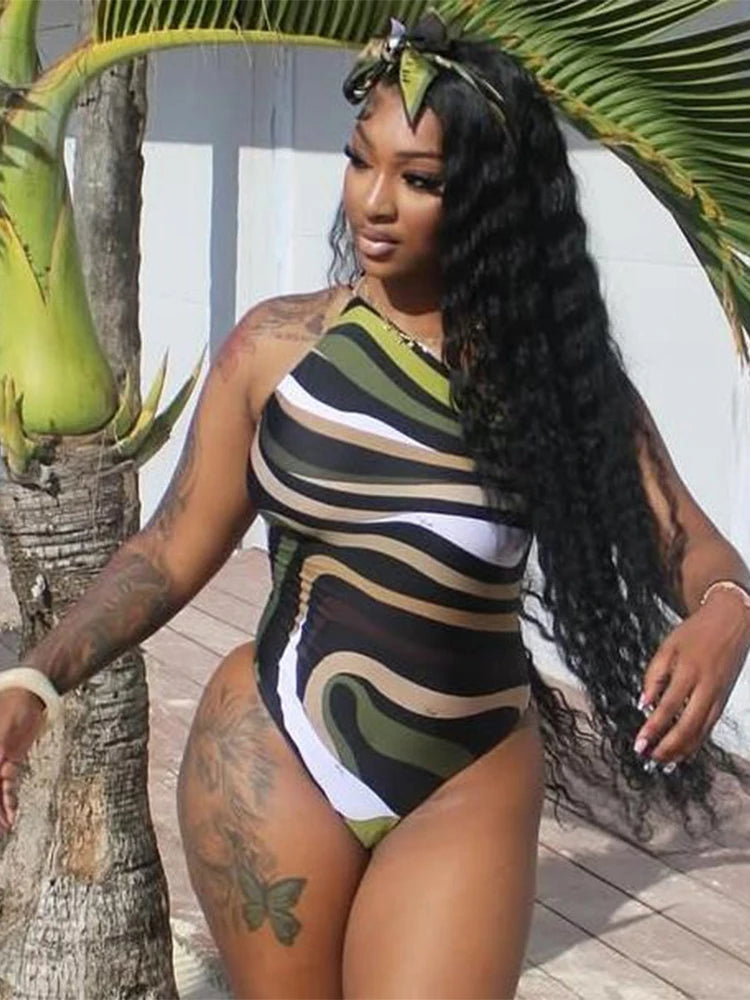 Halter Backless Bodysuit Women Summer Y2K Sleeveless Beach Vacation Colorful Print Tight Body Hipster Midnight Tops