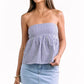 Y2K Vintage Strapless Tube Babydoll Top Women Back Bow Tie Gathered Peplum Flowy Solid Stripe Summer Beach Casual Tops