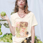 Women's Artistic T‑Shirt with Cat & Floral Patchwork Print, V‑Neck Short Sleeve Regular Fit Tee for Summer Casual Daily