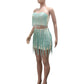Sequin Tassel 2-Piece Set Women Low-Neck Strapless Mini Tops+Zipper Skinny Skirts Sexy Midnight Wild Hottie Coquett Suit