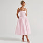 Square Neck Sleeveless Backless A-line Long Dresses Princess Style Pink Plaid Dress Summer Elegant