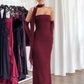 Strapless Backless Sexy Maxi Dress For Women Burgundy Mesh Sleeve Off-shoulder Bodycon Club Party Evening Long Dress