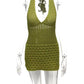 Crochet Hollow Dress Women Deep V-Neck Halter Backless Sexy Beach Vacation Party Midnight Clubwear Skinny Vestidos