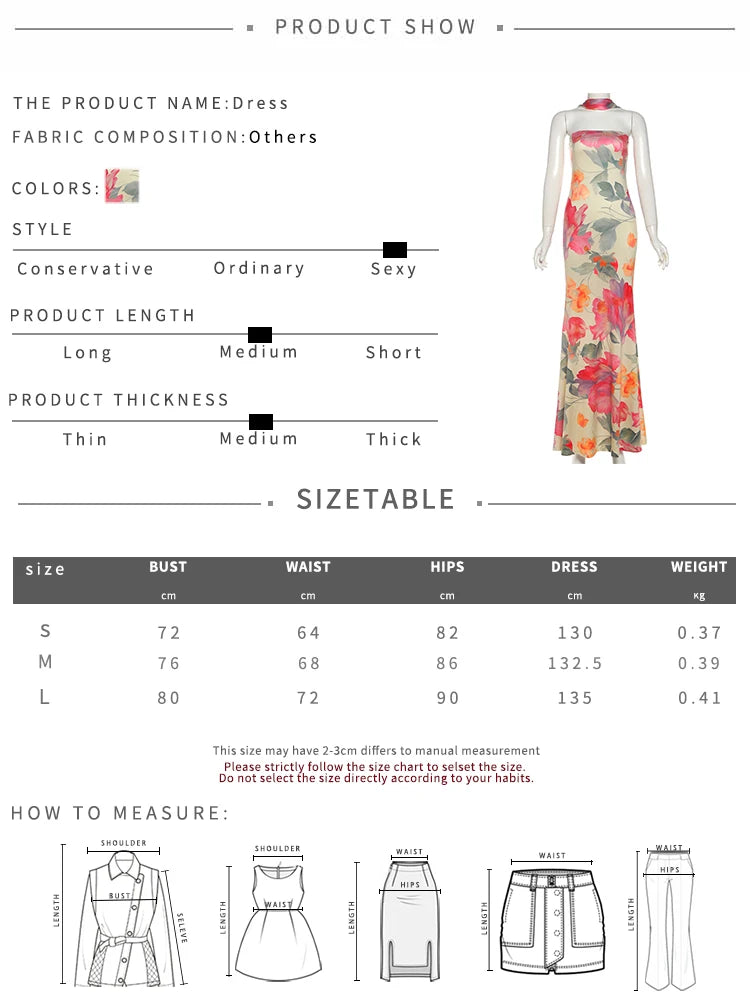 Flower Print 2 Piece Set Women Elastic Strapless Dress+Ribbon Scarf Vacation Party Elegant Fashion Stretch Vestidos