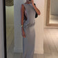 Backless Hollow Cross Dress Thin Sleeveless Ruched Knot Cinched Waist o-Neck Solid Simple Sexy Summer Trend Vestidos