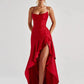 Satin Spaghetti Strap Ruffle Sexy Maxi Dress Women Off-shoulder Sleeveless Backless Thigh High Split Club Party Dress