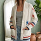 Women Shawl Collar Knit Cardigan Star Sailboat Jacquard Long Sleeve Button Pocket Retro Preppy Fall Sweater Outerwear