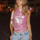 Women Shiny Halter Neck Tops Summer Sparkly Slim Fit Open Back Sleeveless Ruched Crop Vest for Daily Party Club