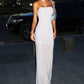 Wedding Side Slit Maxi Dress Women Y2K Strapless Sleeveless Jacquard Skinny Dinner Banquet Party Vacation Vestidos