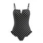 Polka Dot Swimsuit Strapless V Neck Ruffle Trim Tummy Control Bathing Suit for Women Beachwear Summer Vacation PoolParty