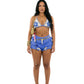 Knit 2-Piece Set Women Halter Bandage Flower Decoration Bra+Ruffles Tassel Short Fashion Summer Midnight Sexy Suit