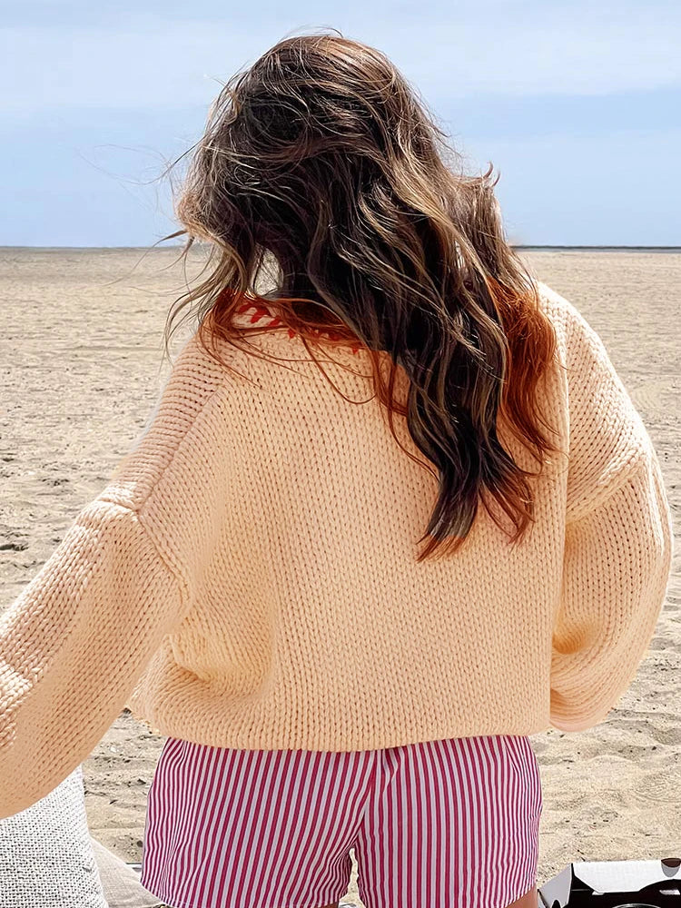 Basic Daily Sweater Women Patchwork V-Neck Full Sleeve Elastic Casual Simple Christmas Streetwear Classic Pullover