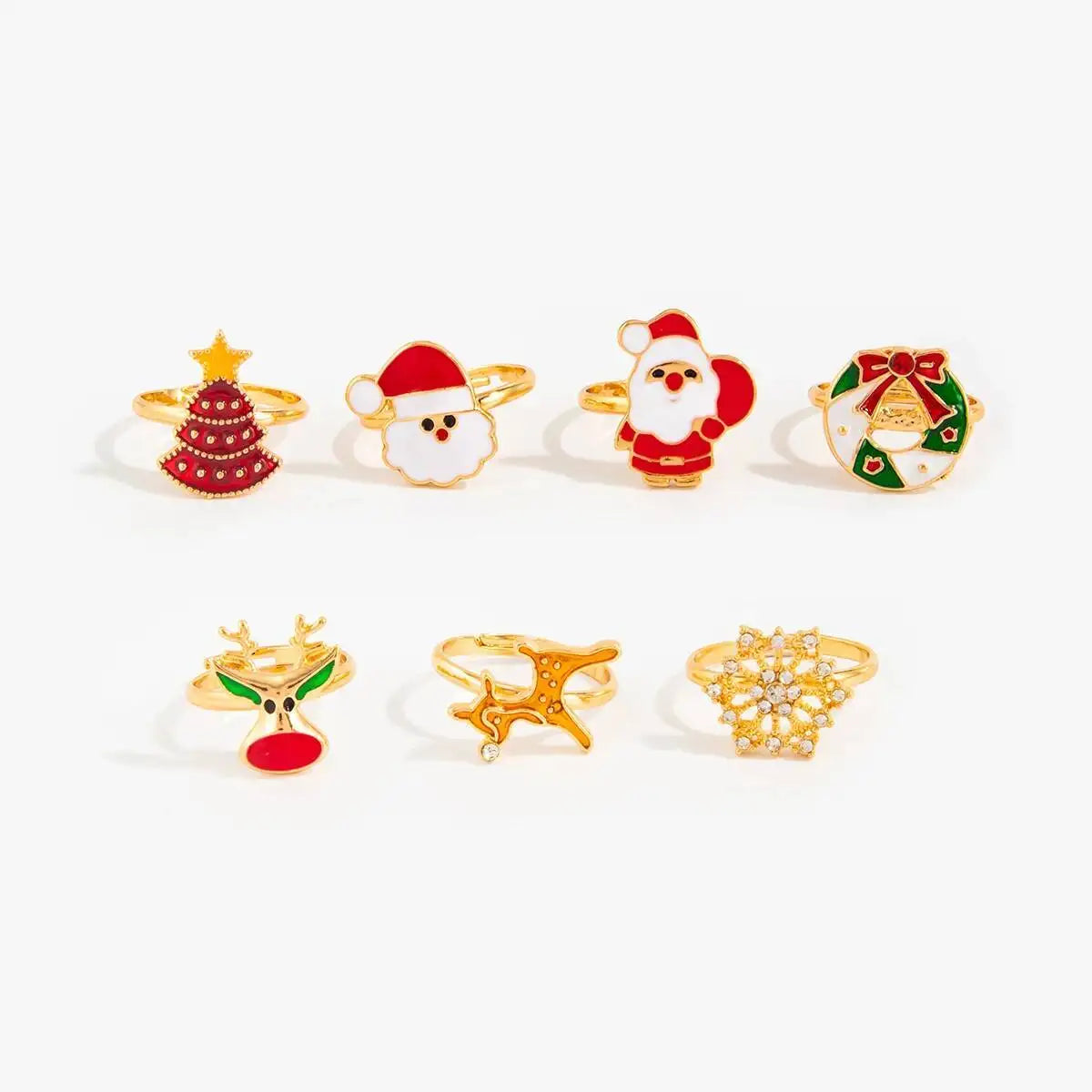 Christmas Deer Trendy Snowflake Tree Open Rings Set Adjustable Retro Creative Knuckle Ring Jewelry for Women