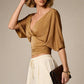 Sexy Deep V-Neck High-Waisted Spliced T-Shirt Women Fashion Solid Waist Shaping Short Sleeves Top Summer Street T-Shirt