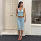 Two Piece Set Light Blue Halter-neck Crop Top and Capri Leggings Set Womens Matching Sets
