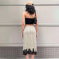White Polka Dot Midi Skirt with Black Lace Trim Hem Elegant Woman Clothing Fishtail Skirts