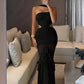 Elegant Dress Woman Off Shoulder Irregular Halter Backless Waistless Mesh Patchwork Ruffles Decoration Skinny Bodycon