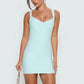 Elegant Solid Knit Bandage Dress Women Deep V Wide Shoulder Strap Sleeveless Bodycon Mini Dress Night Club Party Dress