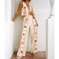 Women 2 Piece Outfits Floral Print Tie Front Tank Tops and Wide Leg Pants Set Streetwear Beach Vacation Y2K Clothes